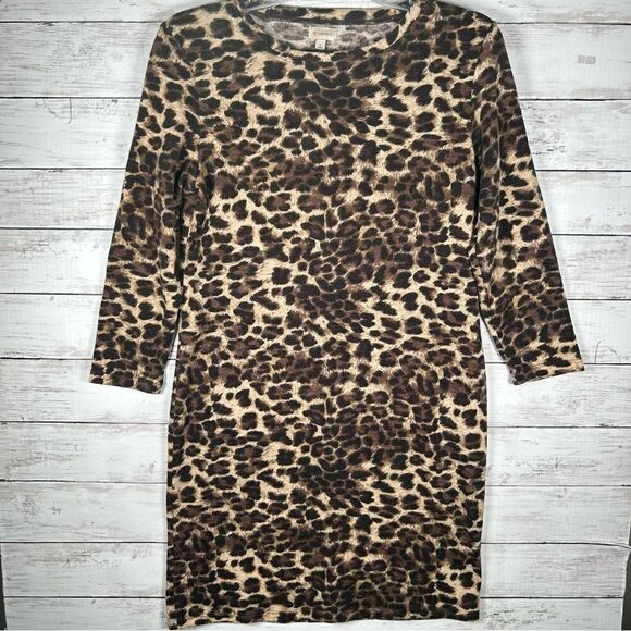 Cremieux Dillards Leopard Animal Print Poly Acrylic Spandex Sheath Knit Dress S - Picture 1 of 7